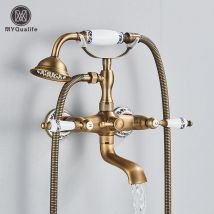 Antik Messing Telefon Stil Badewanne Duscharmatur Kupfer Spray Wandmontierter Warm- und Kaltwasserhahn Badezimmer Duschsystem