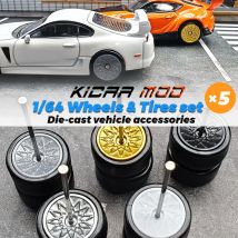 Kółka 1/64 z odłączanymi gumowymi oponami typu Slick, szprychy w kształcie lotosu do modeli samochodów, części do tuningu Hotwheels (5 zestawów)