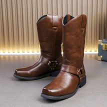Luxuriöse brandneue Western-Cowboystiefel mit langem Schlauch, vielseitige Ritterstiefel, dicke Sohle, hochwertige Motorradstiefel aus echtem Leder