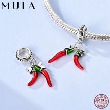 Mula 1Pc 925 Silver Red Chili Pendant Fit Original Beads Bracelet Making for Woman Jewelry Dangle Charm Diy