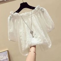 Weiß Casual Slash Neck Puff Sleeve Chiffon Pullover frauen Bluse Shirt Weibliche Kleidung Tops Mode Kurze Blusen 2025, Sommer