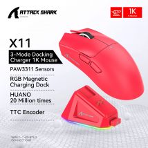 Mouse wireless Attack Shark X11, mouse tri-modale Bluetooth/2.4G/cablato, mouse da gioco con dock di ricarica magnetico PAW3311 RGB