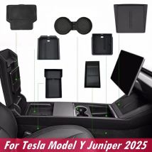 For Tesla New Model Y Juniper 2025 Launch Model 3 Highland Console Storage Box Non-slip Mat Armrest Hidden Organizer Watercup