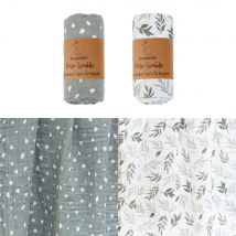 Kangobaby # Mein weiches Leben #   2-teiliges Set aus 100 % Baumwolle, Baby-Musselin-Wickeldecke für Neugeborene, Badetuch, Säuglingswickel