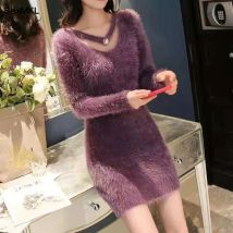 Frauen Herbst Winter y2k Kleider Casual Koreanische Mode Kleidung Schlank Mini Pullover Kleid Weiß Schwarz Gestrickte Bodycon Vestidos