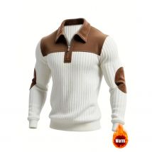 Mode Herren Farbblock Langarm Henry Hemd Half Zip Beiläufige Gestrickte Pullover Bequeme Revers Polo Shirt Männer Kleidung