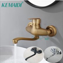 KEMAIDI Rubinetto miscelatore per lavabo da bagno in ottone antico Maniglia singola Montaggio a parete Rubinetto miscelatore per lavabo da bagno ruotato a 360°