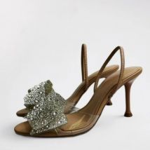 2023 sommer Luxus Sandalen für Frauen Diamant Bogen Dekoration Transparent Offene spitze Abend Party Hochzeit Damen High Heels Schuhe