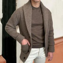 Herbst Winter Warme Strickjacke Pullover Männer Casual Einfarbig Revers Button-up Sweatercoats Herren Vintage Schlank Stricken Jacken