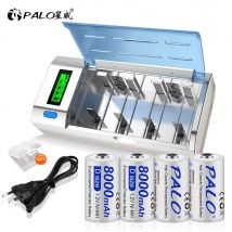 Batteria NIMH PALO 1.2V D Size 8000mAh Tipo D LR20 R20 batterie ricaricabili + caricabatterie intelligente LCD per batteria AA AAA CD 9V