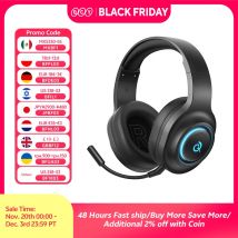 QCY Heroad V200 Gaming Over Ear Cuffie senza fili Bluetooth 6.0 con microfono Driver da 50 mm Suono surround 7.1 Cuffie dinamiche EQ RGB