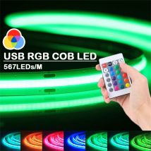 5V USB RGB COB Strip 576Leds/M Color Changing LED Strip Lights Multicolor Flexible Tape Light, for TV, Bedroom, Party DIY