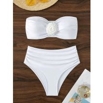 XS - L 3D Blume Bandeau Bikinis Weiblichen Badeanzug Hohe Taille Bikini Frauen Bademode Zwei-stück Bikini Set Badeanzug schwimmen Dame