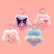 Genuine Sanrio Hello Kitty Kuromi Melody Cinnamoroll Stuffed Plush Toy Flower Style Pendant Keyring Anime Keychain Birthday Gift