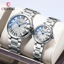 CHENXI 039 Paar Quarzuhr Luxus Mode Edelstahl Silber Armbanduhren für Männer Frauen Geschenk
