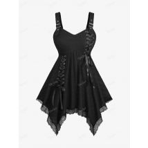 Ros gal Plus Size Damen weste schwarz Schnür schnalle Schnalle Tülle strukturierte Taschentuch Tanks Sommer neues Top