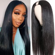 200 Density U Part Glueless Wig Straight Human Hair Natural Black Colored 16-32 Inch Upgrade U Shape Human Hair Wigs For Women