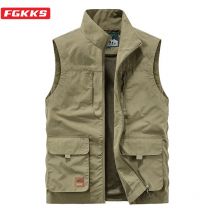 FGKKS Gilet per il tempo libero da uomo Tinta unita Stile utensili Gilet Sottile Pesca Escursionismo Gilet allentato casual multitasche per uomo