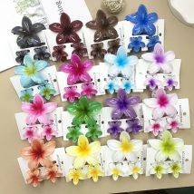 3Pcs Süße Bunte Plumeria Blume Shark Clip Haar Klaue Böhmischen Pferdeschwanz Clip Kunststoff Haarnadel Haarspange Sommer Haar Zubehör
