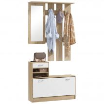 HOMCOM Recibidor de Entrada con Espejo Perchero y Zapatero Natural