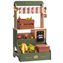 Robotime Robud Negozio per bambini in legno verde vintage con scatola Lucine Campana e lavagna con set di giocattoli alimentari Grils Boys 3+