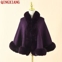Große Faux Kaninchen Pelz Kragen Winter Straße tragen Umhang Frauen Hochzeits feier Umhänge dicke warme Strickjacke Outstreet Poncho Schal Mantel