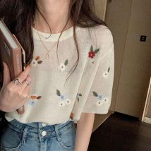 Mexzt Vintage T-Shirts Frauen Stickerei Blumen druck Tops koreanische Mode High Street Chic o Hals locker lässig alle Match T-Shirts