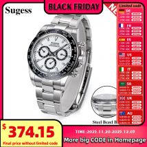 Sugess Panda Cronografo Movimento Cronografo meccanico automatico Orologio da polso Impermeabile Diving Orologi da uomo Lunetta in ceramica Tona