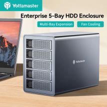 Yottamaster Custodia per disco rigido esterno RAID USB-B da 5/4 alloggiamenti con ventola di raffreddamento Alimentazione da 150 W 2,5 "3,5" SATA HDD SSD Archiviazione per disco rigido