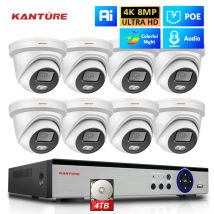 KANTURE 8CH 4K POE NVR CCTV Sistema di telecamere di sicurezza 8MP Audio impermeabile per interni ed esterni Dome IP Set di telecamere per visione notturna a colori
