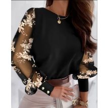 Blumen druck Mode Frau Bluse Frühling Herbst elegante Langarm lose Hemden Blusen lässig Mesh Tops Bluse für Frauen 2024