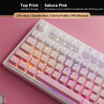130 Keys Gradient Sakura Pink Shine Through Keycaps Cherry Profile Double Shot PBT Keycaps for MX Switches Mechanical Keyboards