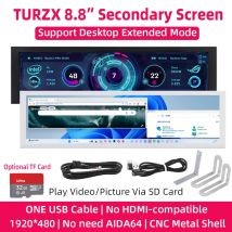 TURZX Schermo secondario USB da 8,8 pollici Tipo-C Display esteso da tavolo Scheda TF Riproduzione 1920*480 IPS LCD CPU RAM GPU Monitor NO AIDA64