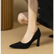 2025Elegant High  Classic Black Pumps Summer Pointed Toe Party Wedding Shoes Woman Square heel office
