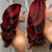 1B/99J Omber Nero Con Evidenziare Rosso 5x5 Chiusura Anteriore Del Merletto Parrucche Dell'onda Del Corpo Dei Capelli Umani Brasiliani 99J Parrucche Glueless Pronto Da Indossare