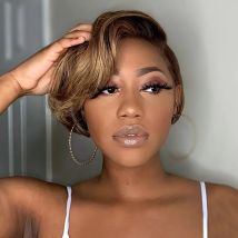 Ombre Straight Bob Perücke Pixie Short Bob Echthaar Spitze Front Echthaar Perücken T1B/27 1b farbige Pixie Cut Bob Perücken für Frauen