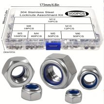 300-teiliges Sortiment an Sicherungsmuttern – Edelstahl und Nylon, poliert, Vollgewindeabdeckung, Sechskantantantrieb, Rechtsgewinde, Größen M3