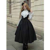 Vintage Palace Queen Lolita Kleid Rüschen Weiß Langarmshirt Goth Print Dünnes Kleid Harajuku Zweiteilige Sets Damen Outfits