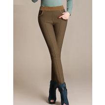 2025 Winter warme Frauen Stretch hohe elastische Taille lässige Baumwollhosen kleiden S-4XL dicke Fleece Damen Patchwork Bleistifthosen