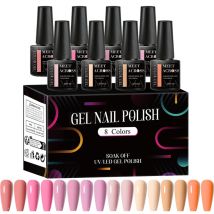 MEET ACROSS 8-teiliges Gel-Nagellack-Set, nacktes Rosa, Nagelkunst, Soak Off UV-LED-Gel-Nagellack-Set für Zuhause, Salon, Maniküre, DIY-Lacke