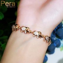Pera niedlichen Elefanten form Tier Charm Armbänder Armreifen für Frauen 585 hellgold Farbe rot weiß cz Hochzeits feier Schmuck b186