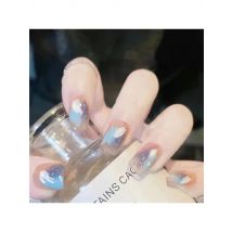 24Pcs/Set French Short Square Acrylic Wearing False Nails Full Cover Adhesive Fake Nail Tips Removable Artificial Press on Nails