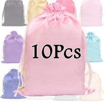 Hair Extensions Bag 10Pcs Satin Wig Bag Hair Packaging Pack Soft Pink Gold Green Blue Storage Bags For Bundles With Drawstring