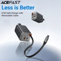 ACEFAST GaN PD67W Caricatore con spina europea a ricarica rapida per iPhone 17/16 Pro Max Cavo retrattile PD Adattatore di ricarica rapida per Samsung