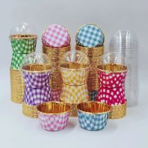 Set, 50 bicchieri per cupcake usa e getta con coperchi, bicchieri per muffin usa e getta con coperchi, fodere per cupcake lucide resistenti al calore, pirottini da forno, Ba
