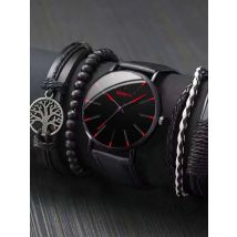 4/5PCS Fashion Men Business Watches Casual Quartz Watch Leather Strap Male Wristwatches Bracelets Set（Without Box）