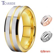 6mm 8mm schöne Ehering Männer Frauen Wolfram Verlobung sring Gelbgold Farbe Mittel rille abgeschrägt poliert Finish Komfort Passform
