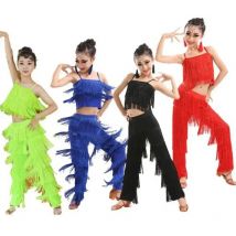 Costumi da ballo latino per bambini Costumi da ballo Taglie forti Pantaloni con nappe con frange Ragazze Salsa Samba Abiti da palcoscenico per bambini Costume