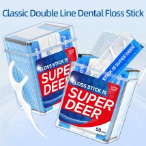 Super Deer 50 Stück Zahnseide-Picks, unabhängige Verpackung, tragbares Box-Set – Zahnseide-Sticks, Mundpflege-Werkzeuge