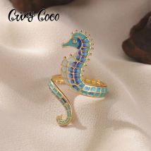 Cring Coco Seestern-Seepferdchen-Ring, Edelstahl, lässig, schlicht, elegant, Ring, modisch, für Damen, Party, Schmuck, Geschenk, 2024, neue Ausgabe